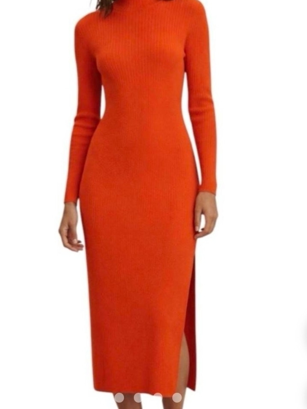 Women’s H&M Long Sleeve Ribbed Knit Midi Dress in Orange
